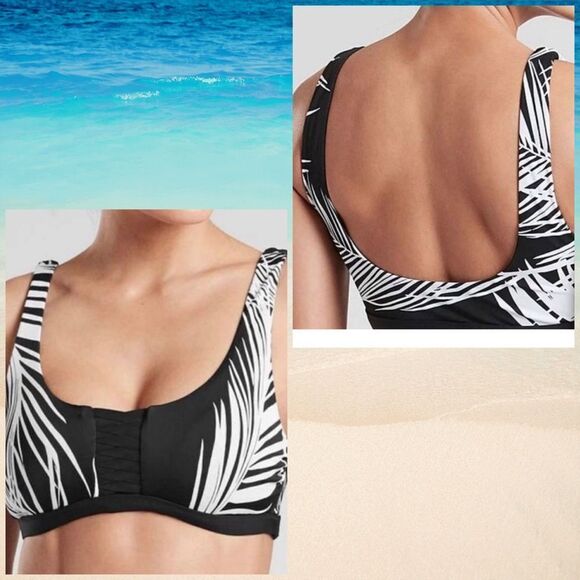 ATHLETA Adriata swim bikini top Large NEW‎ BLACK WHITE PALM - Picture 2 of 6